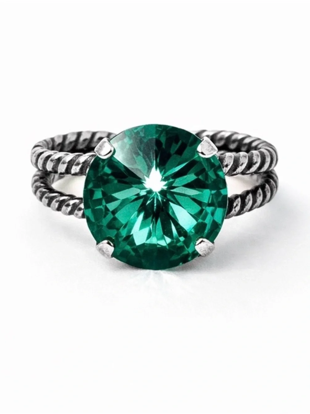 Handmade Swarovski Crystal Ring Green Adjustable Statement Cocktail Ring